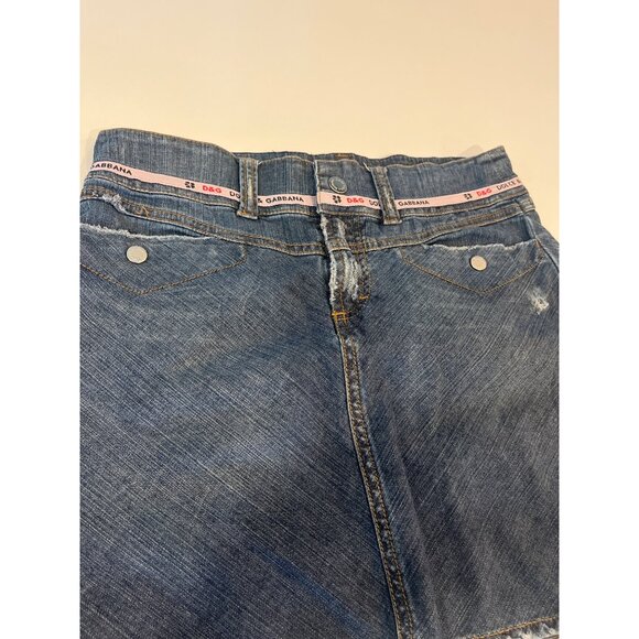 D&G Dolce & Gabbana Womens Distressed Denim Mini Skirt With Frayed Hem Size M - Picture 2 of 9